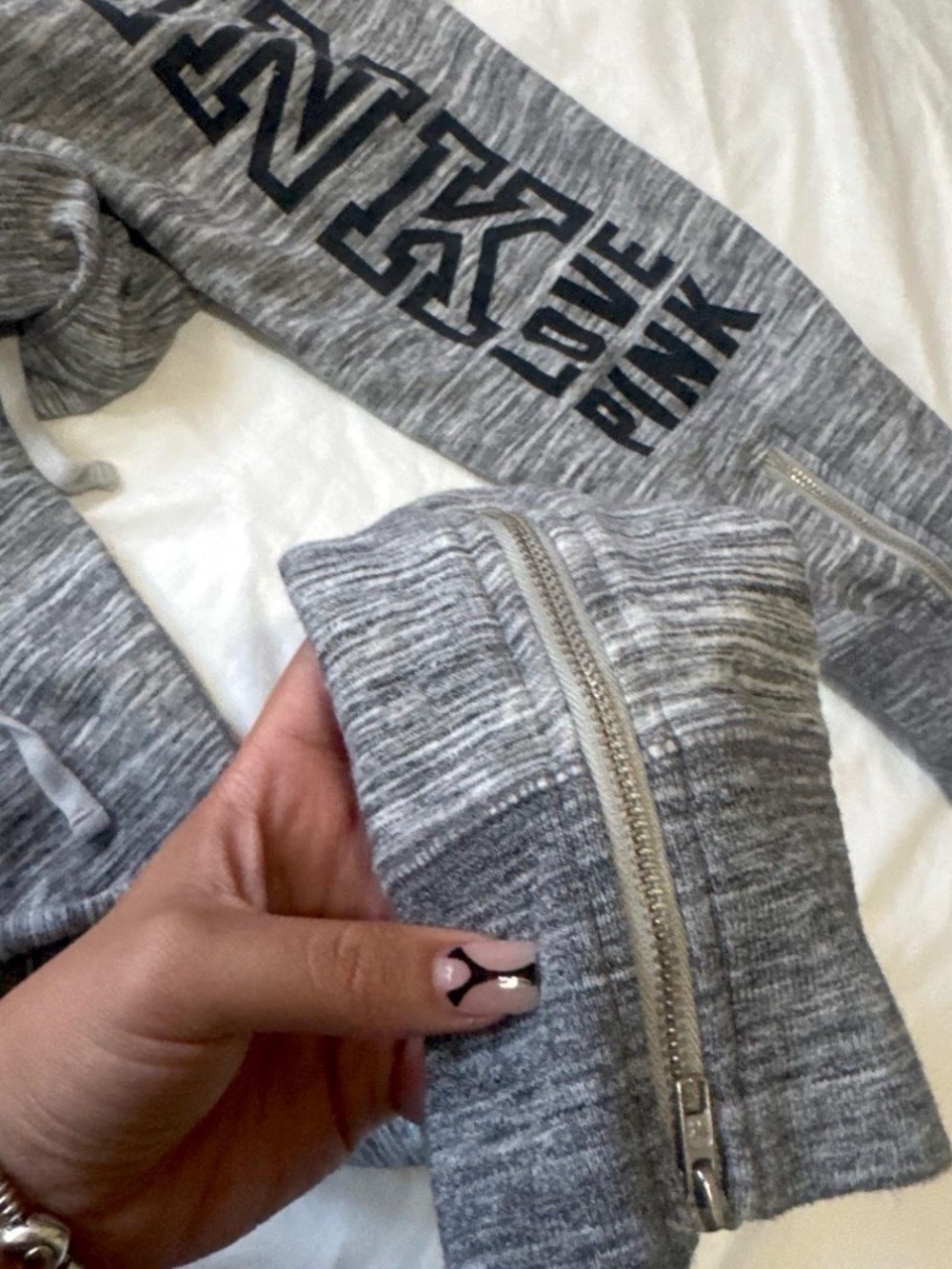 PINK Victoria's Secret Girls' Gray Marled Zip Hoodie with Logo